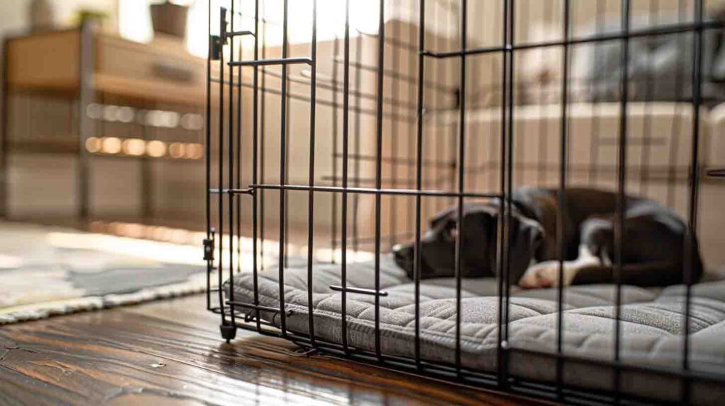 Orthopedic crate mat fitted flush inside a wire crate with slight clearance.